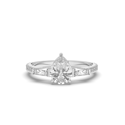 Lab-Grown Diamonds Solitaire Pear & Baguette Ring - Pear Jewels