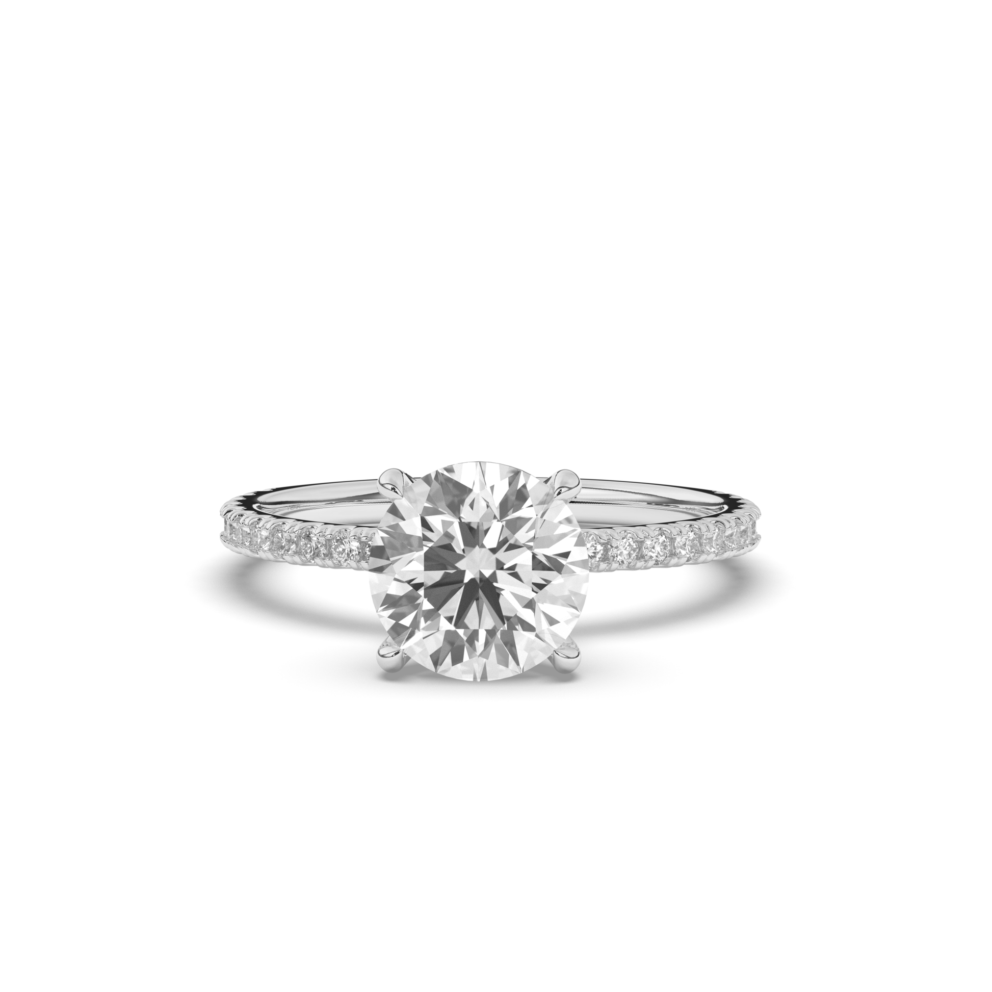 Lab-Grown Diamonds Solitaire Round with Side Stones Ring - Pear Jewels