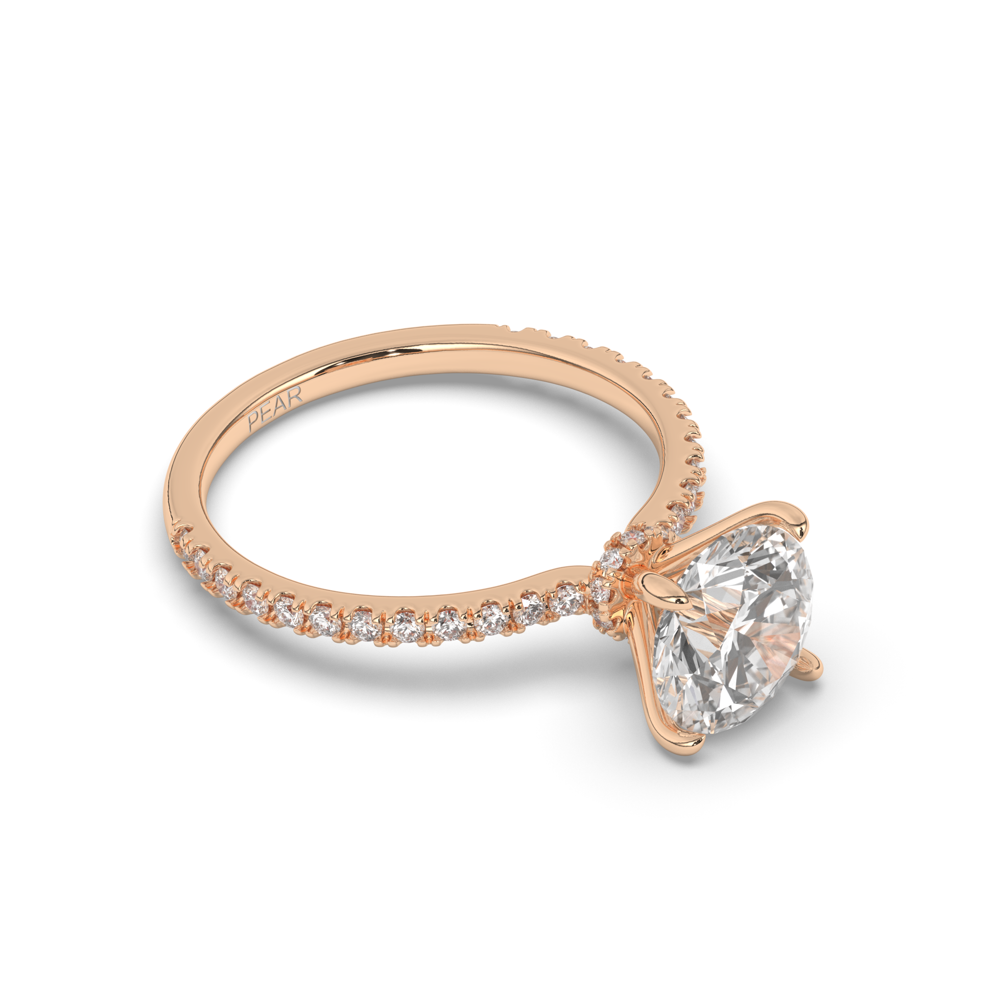 Lab-Grown Diamonds Solitaire Round with Side Stones Ring - Pear Jewels