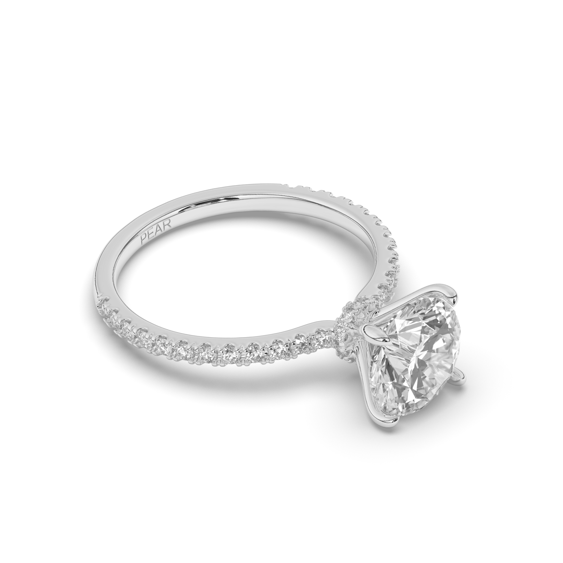 Lab-Grown Diamonds Solitaire Round with Side Stones Ring - Pear Jewels