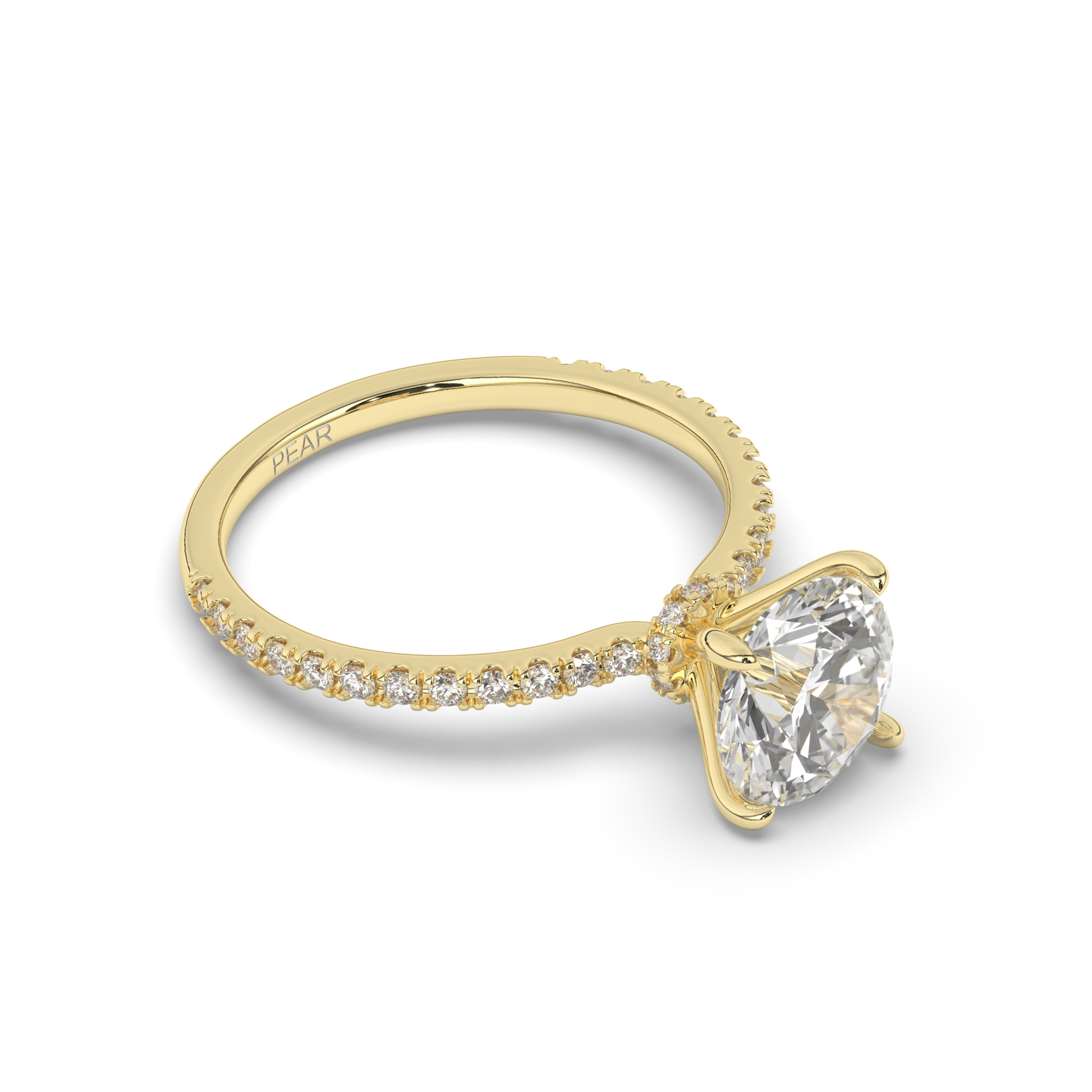 Lab-Grown Diamonds Solitaire Round with Side Stones Ring - Pear Jewels