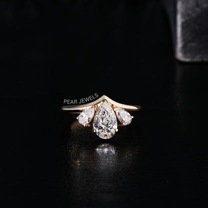 1.0Ct Pear Three Stone Fancy Labgrown Diamond Ring