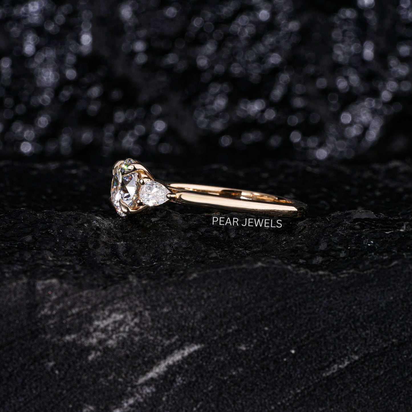 1.5Ct Round & Pear Three Stone Labgrown Diamond Engagement Ring