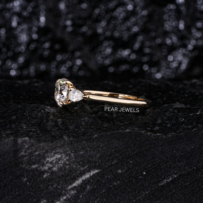 1.5Ct Round & Pear Three Stone Labgrown Diamond Engagement Ring