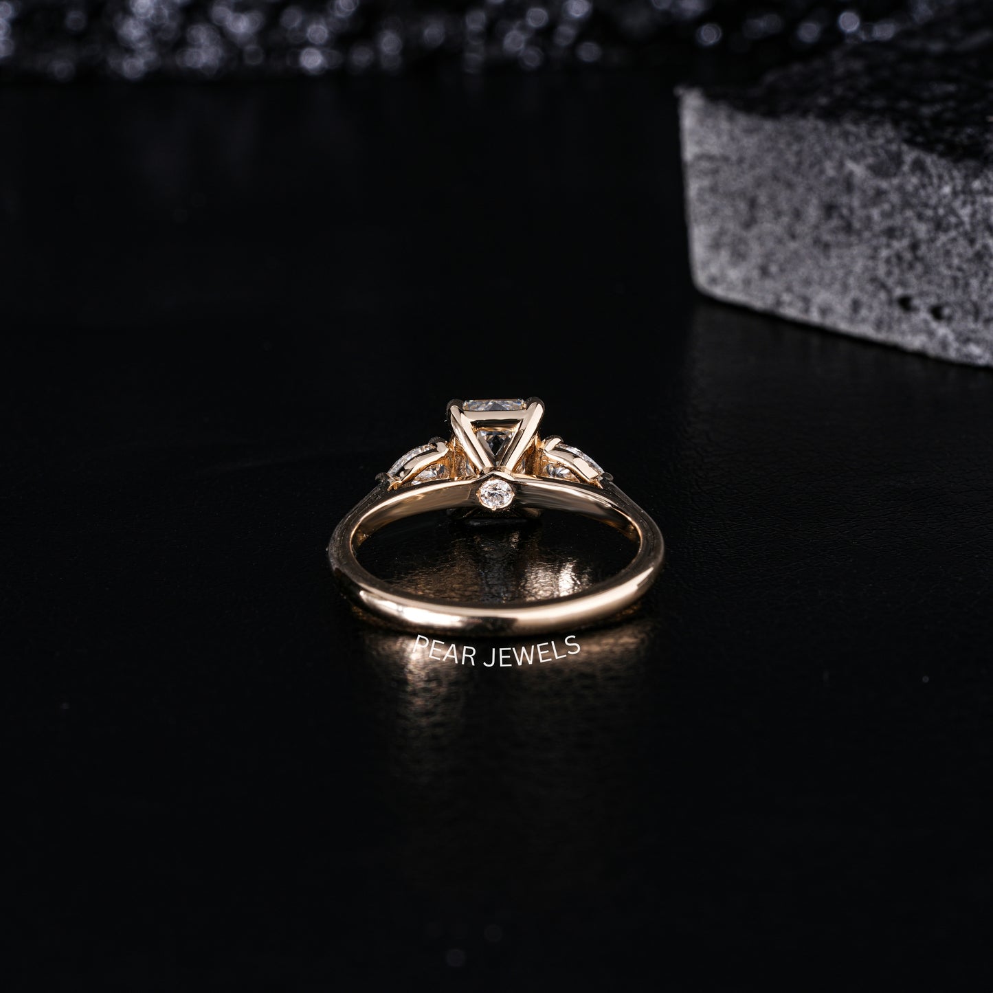1.5Ct Emerald & Pear Three Stone Labgrown Diamond Engagement Ring