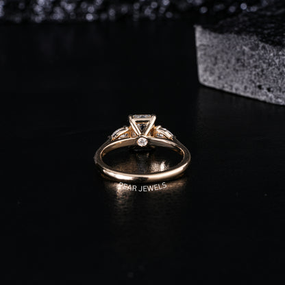 1.5Ct Emerald & Pear Three Stone Labgrown Diamond Engagement Ring