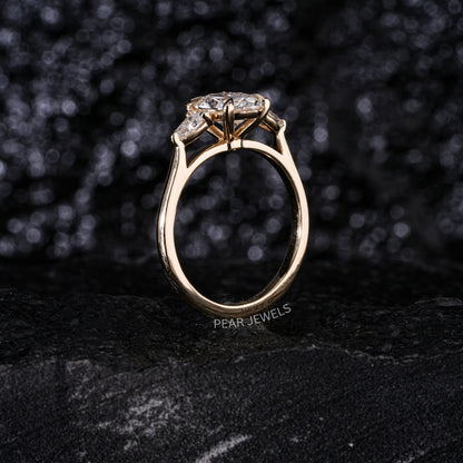 1.5Ct Oval & Pear Three Stone Labgrown Diamond Engagement Ring
