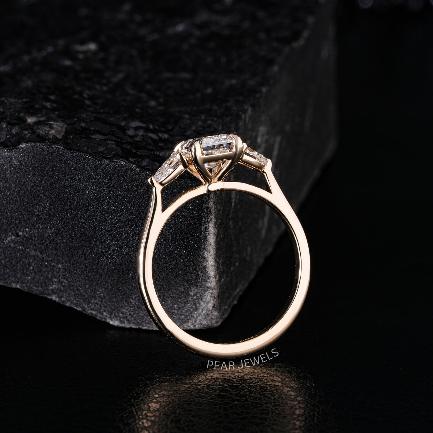 1.5Ct Emerald & Pear Three Stone Labgrown Diamond Engagement Ring