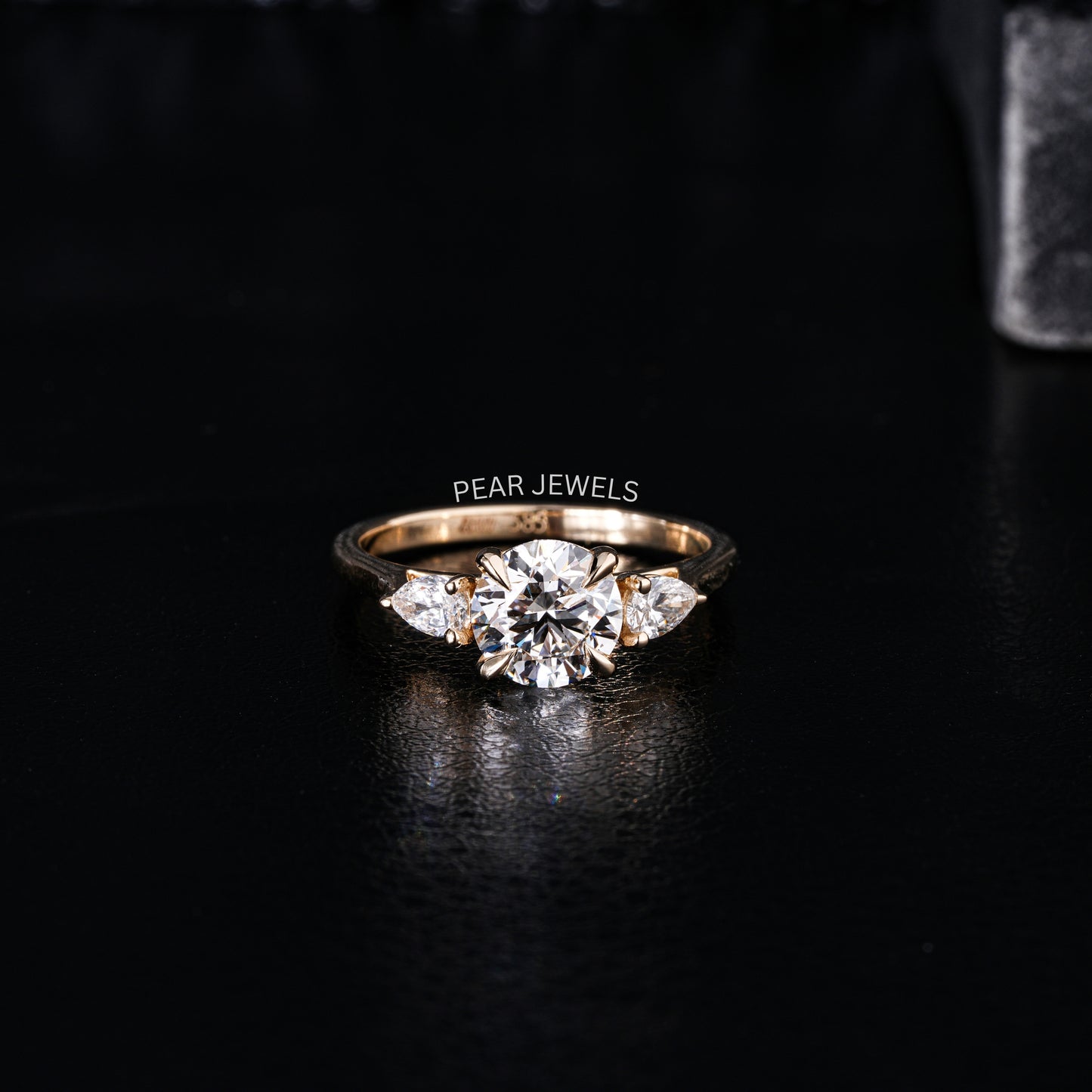 1.5Ct Round & Pear Three Stone Labgrown Diamond Engagement Ring