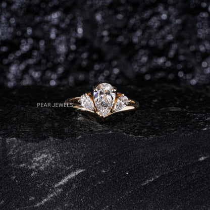 1.0Ct Pear Three Stone Fancy Labgrown Diamond Ring