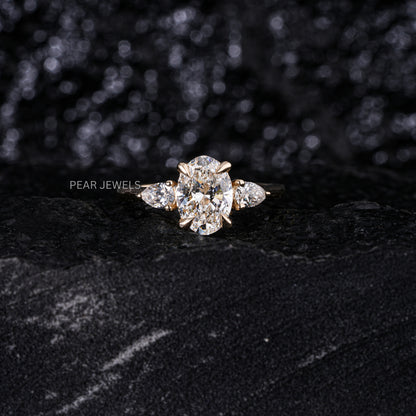1.5Ct Oval & Pear Three Stone Labgrown Diamond Engagement Ring