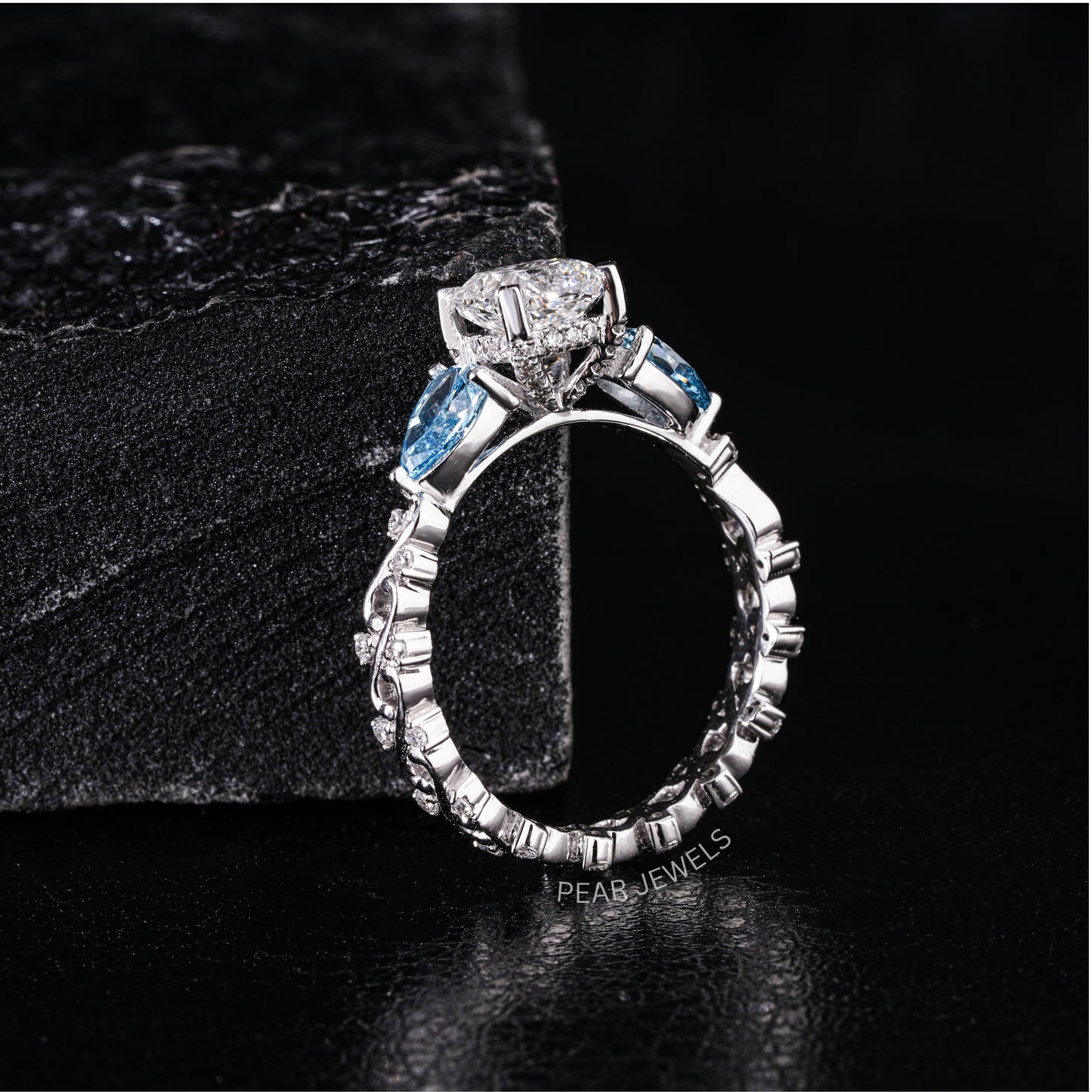 1.00Ct Cushion & Pear Fancy Labgrown Diamond Ring