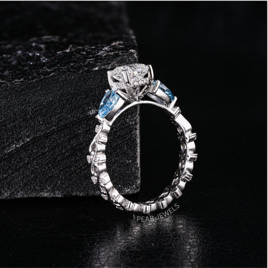 1.00Ct Cushion & Pear Fancy Labgrown Diamond Ring