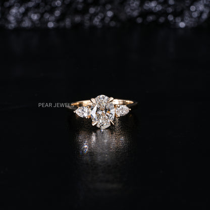 1.5Ct Oval & Pear Three Stone Labgrown Diamond Engagement Ring