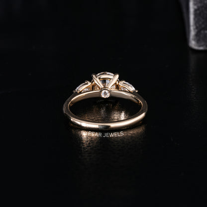 1.5Ct Round & Pear Three Stone Labgrown Diamond Engagement Ring