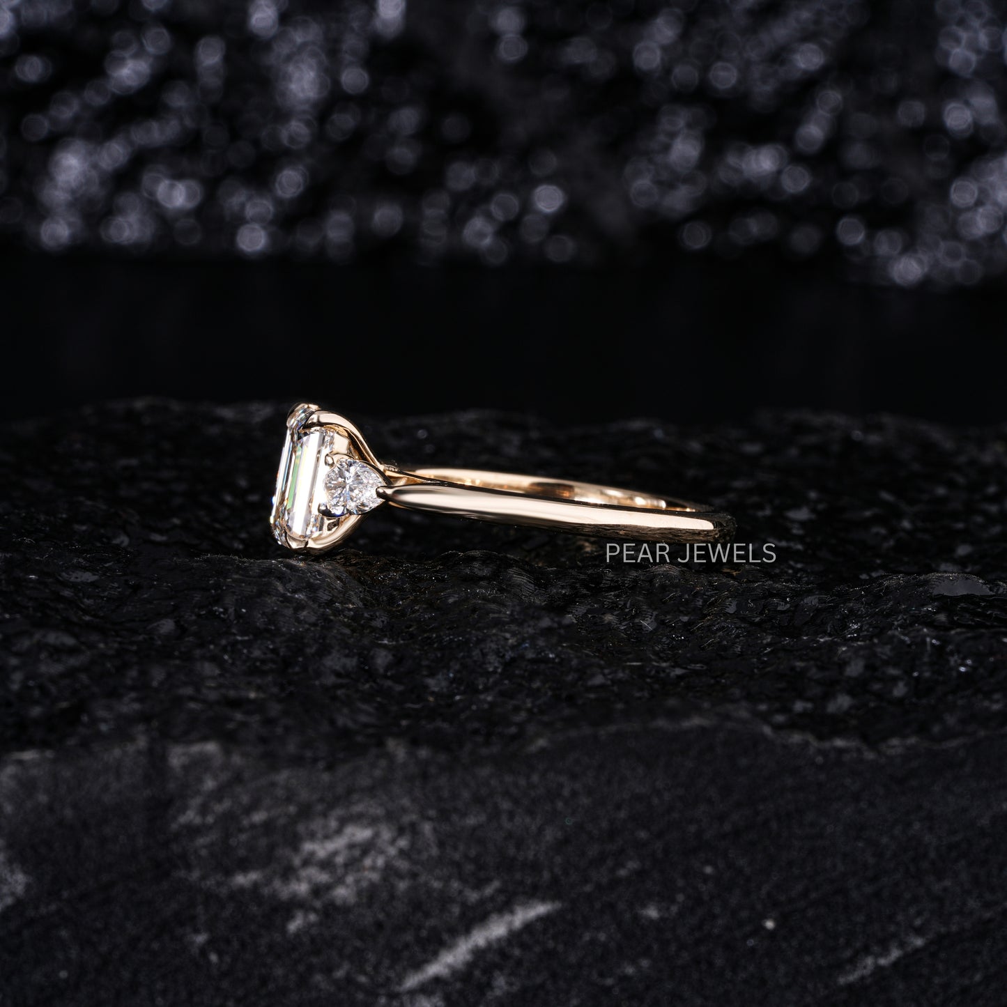 1.5Ct Emerald & Pear Three Stone Labgrown Diamond Engagement Ring