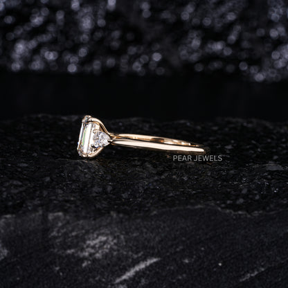 1.5Ct Emerald & Pear Three Stone Labgrown Diamond Engagement Ring