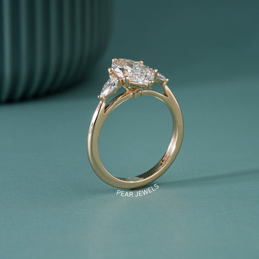1.80Ct Marquise & Pear Three Stone Labgrown Diamond Engagement Ring