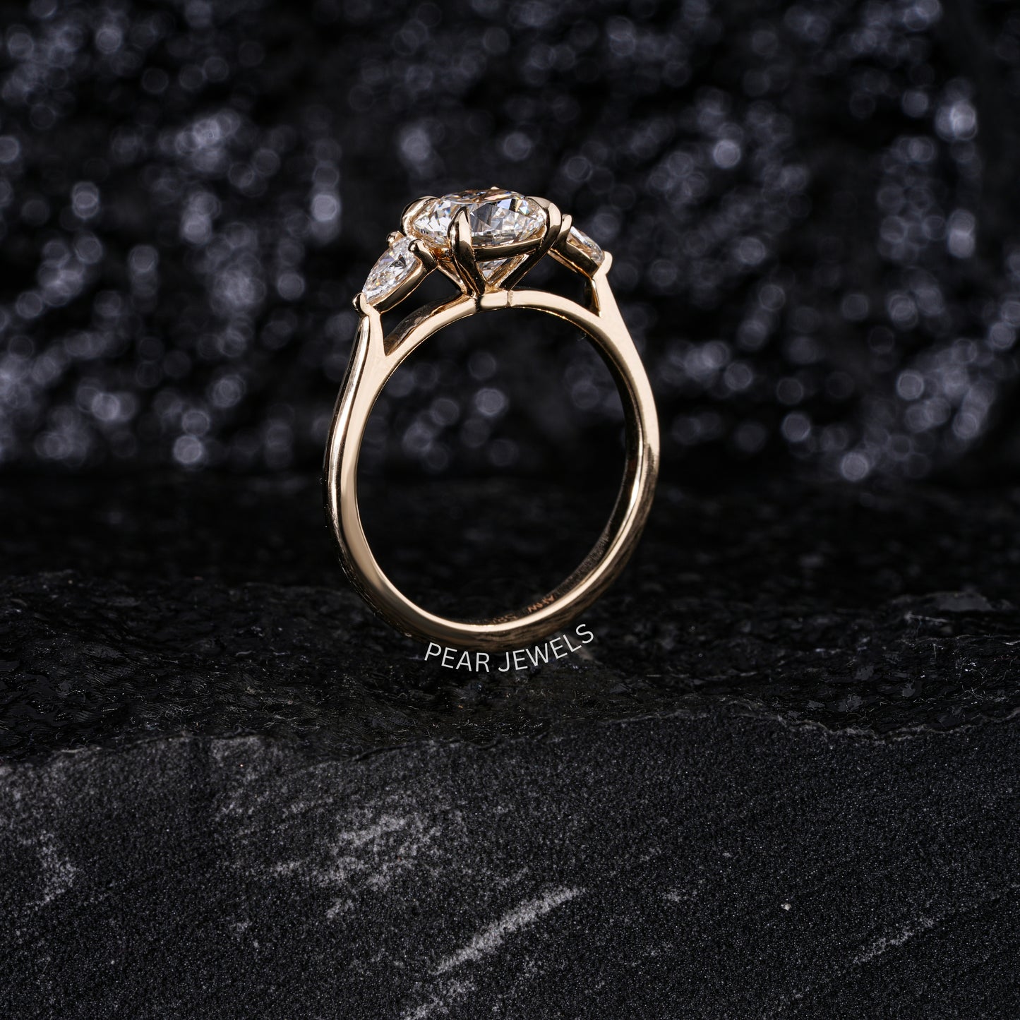 1.5Ct Round & Pear Three Stone Labgrown Diamond Engagement Ring