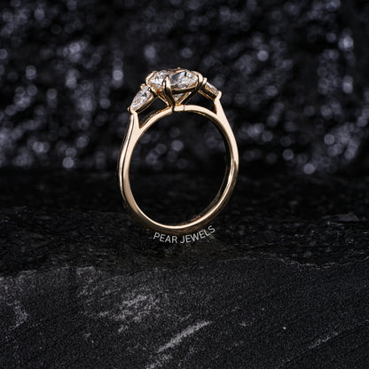 1.5Ct Round & Pear Three Stone Labgrown Diamond Engagement Ring