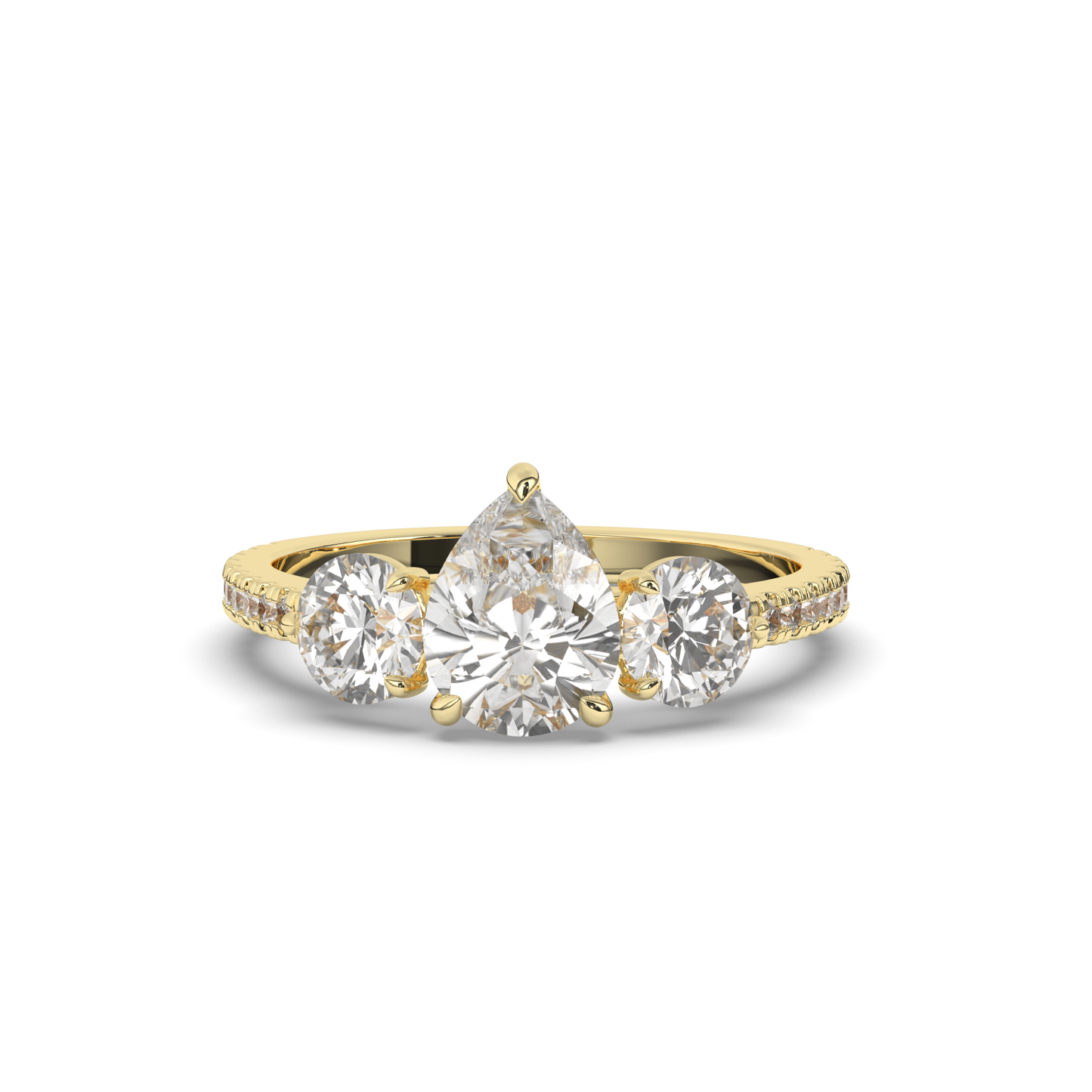 Pear Three Stone Solitaire Labgrown Diamond Ring - Pear Jewels
