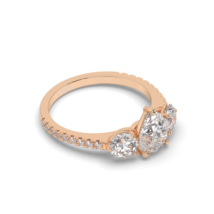 Pear Three Stone Solitaire Labgrown Diamond Ring - Pear Jewels