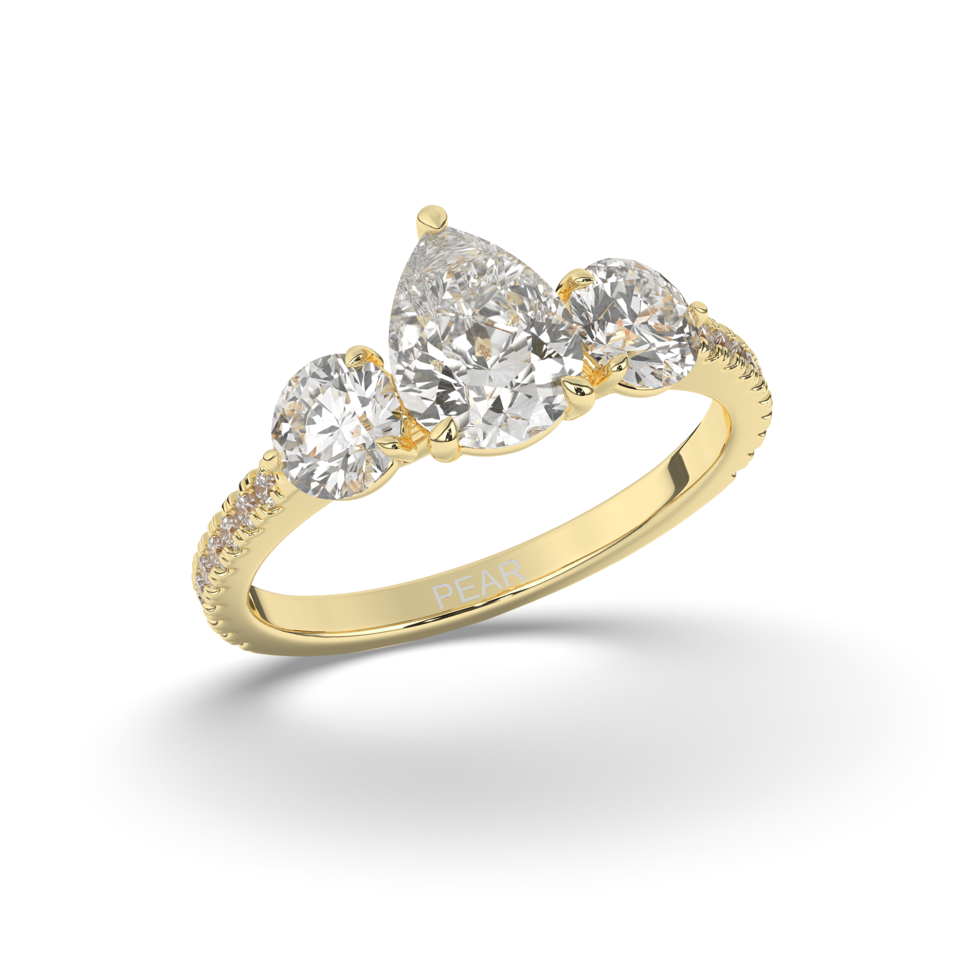 Pear Three Stone Solitaire Labgrown Diamond Ring - Pear Jewels