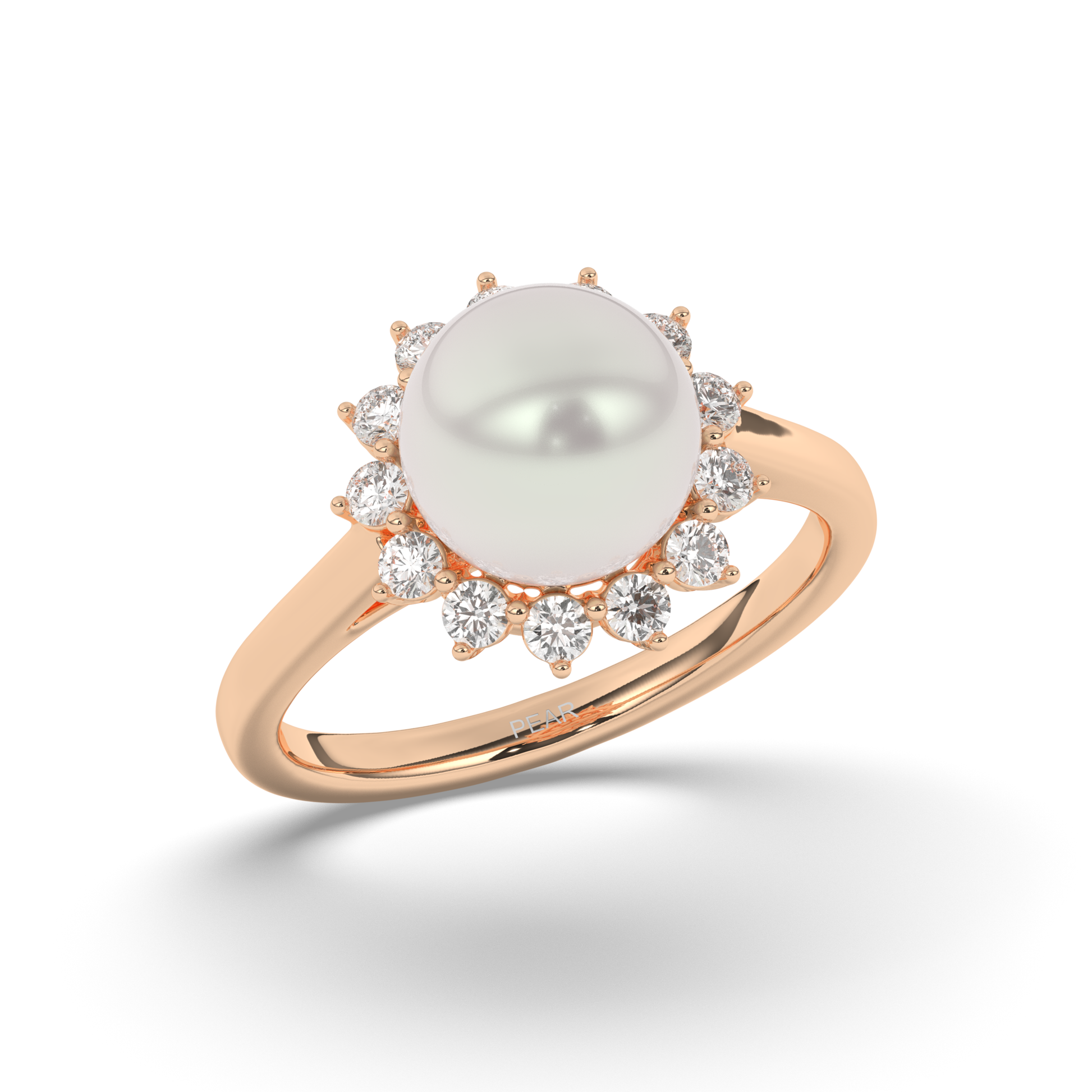 Pearl Halo Lab-Grown Diamond Engagement Ring - Pear Jewels