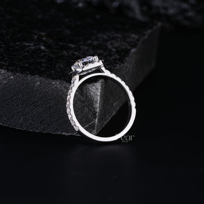 Round Halo Square Labgrown Diamond Ring - Pear Jewels
