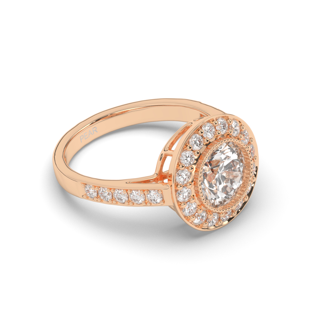 Round Lab-Grown Diamond Halo Engagement Ring - Pear Jewels