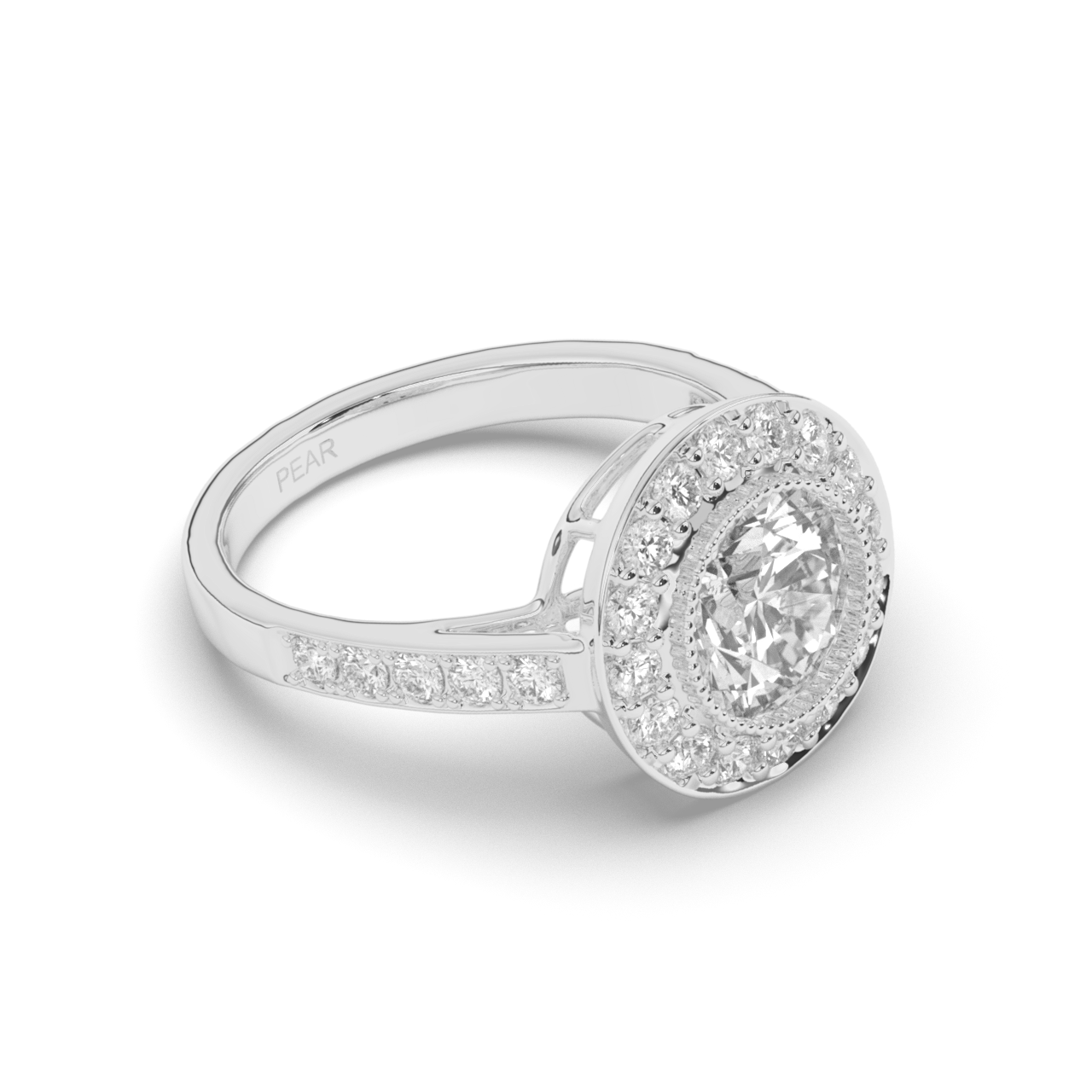 Round Lab-Grown Diamond Halo Engagement Ring - Pear Jewels