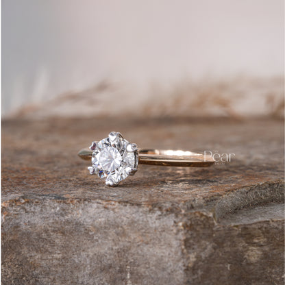 Round Solitaire Basket Heart Prong Engagement Ring - Pear Jewels