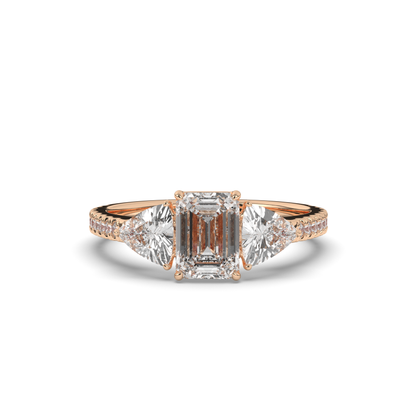 Three Emerald & Trilliant Cut Lab-Grown Diamond Ring - Pear Jewels