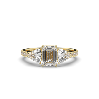 Three Emerald & Trilliant Cut Lab-Grown Diamond Ring - Pear Jewels