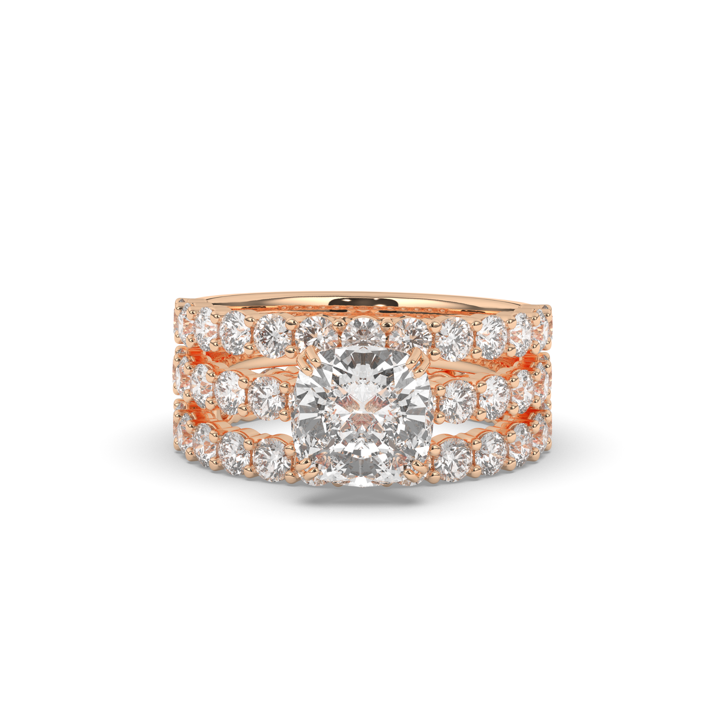 Three Ring Cushion & Round Lab-Grown Diamond Bridal Set - Pear Jewels