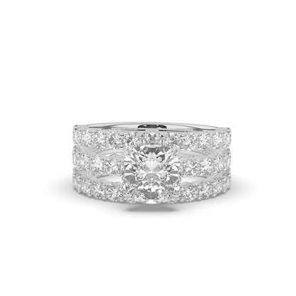 Three Ring Cushion & Round Lab-Grown Diamond Bridal Set - Pear Jewels
