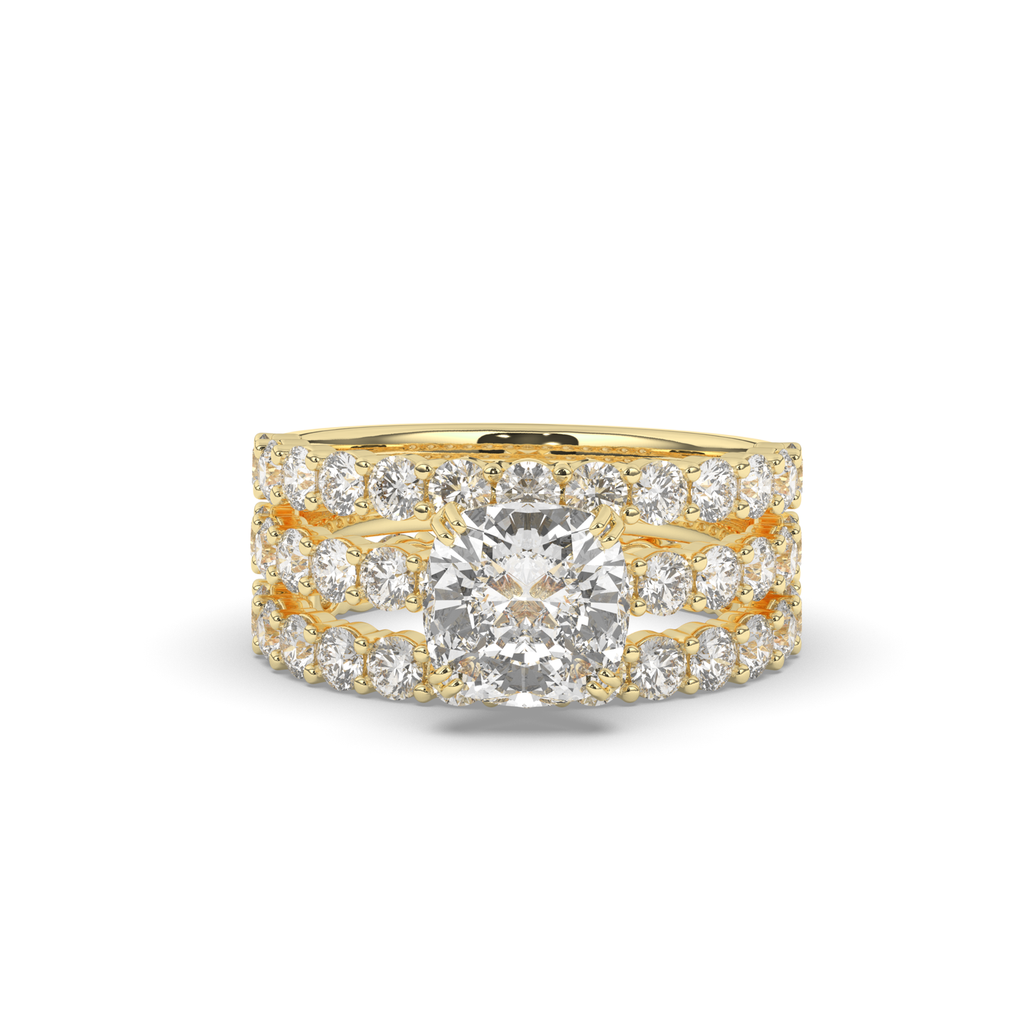 Three Ring Cushion & Round Lab-Grown Diamond Bridal Set - Pear Jewels