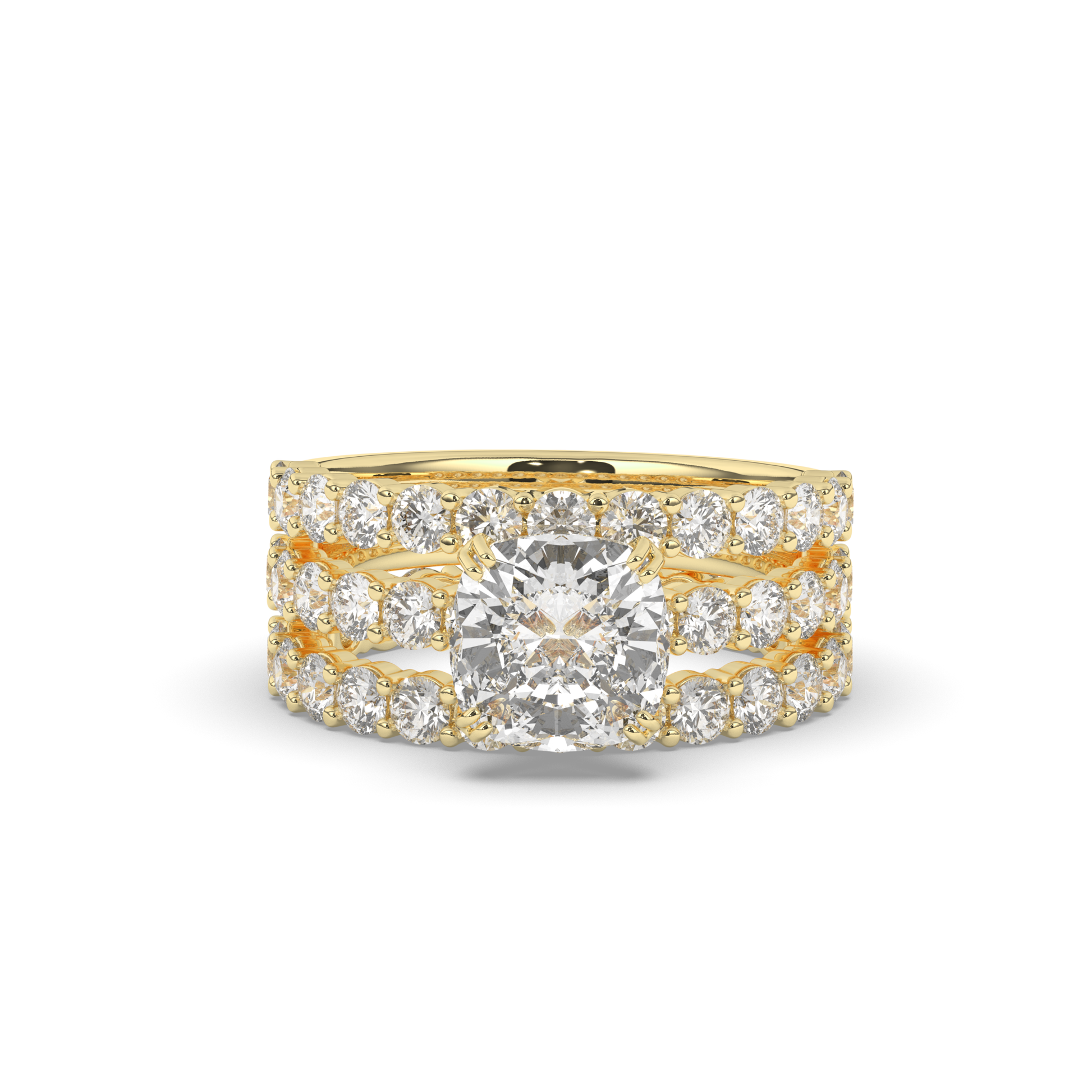 Three Ring Cushion & Round Lab-Grown Diamond Bridal Set - Pear Jewels
