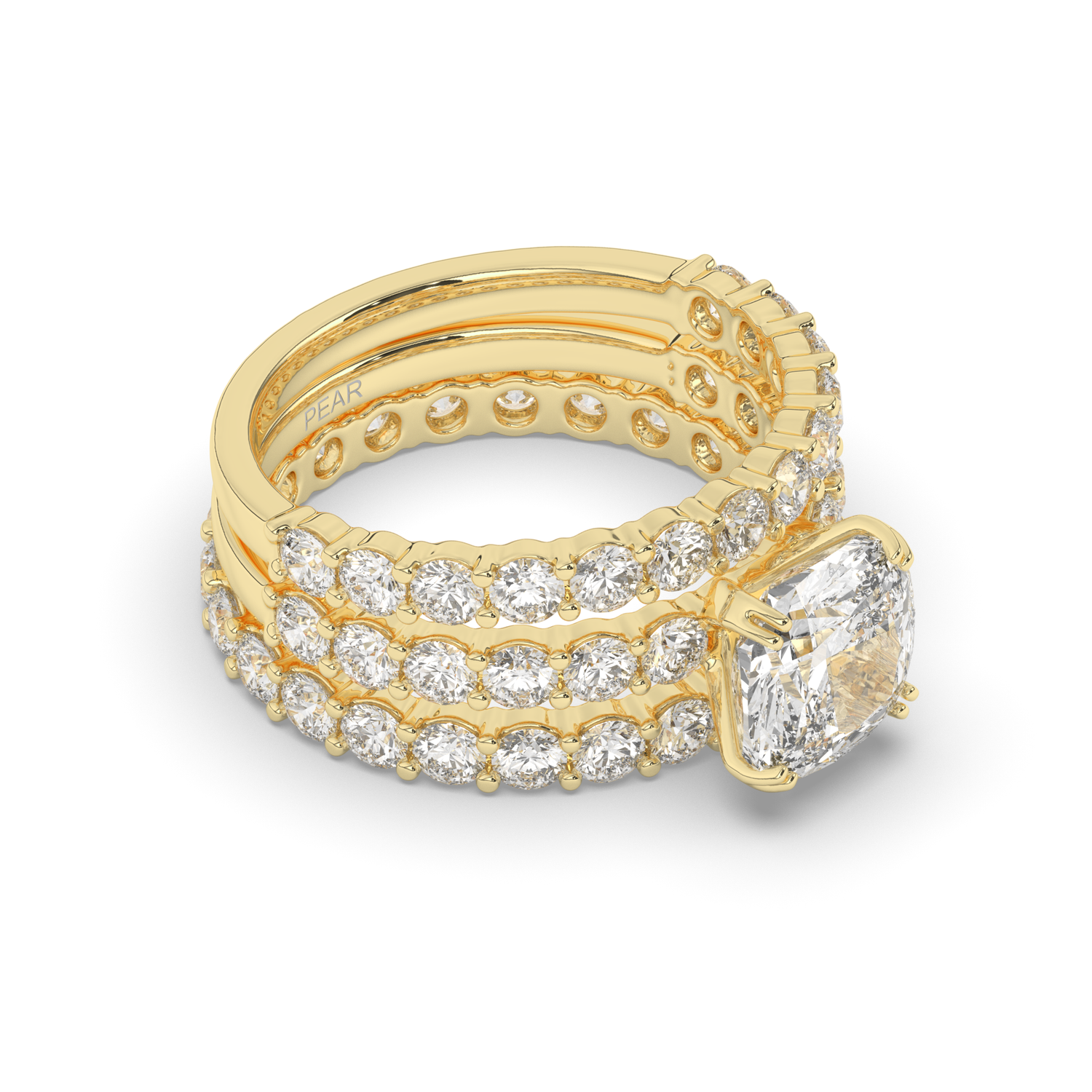 Three Ring Cushion & Round Lab-Grown Diamond Bridal Set - Pear Jewels
