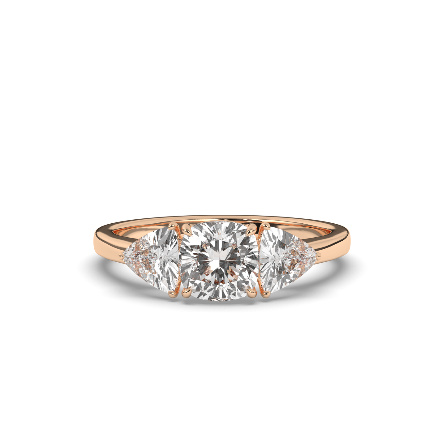 Three Stone Cushion Labgrown Diamond Ring - Pear Jewels