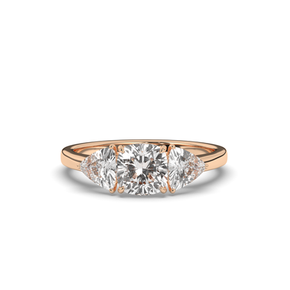 Three Stone Cushion Labgrown Diamond Ring - Pear Jewels