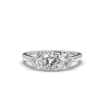 Three Stone Cushion Labgrown Diamond Ring - Pear Jewels