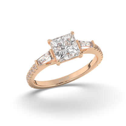 Three Stone Princess & Baguette LabGrown Diamond Ring - Pear Jewels