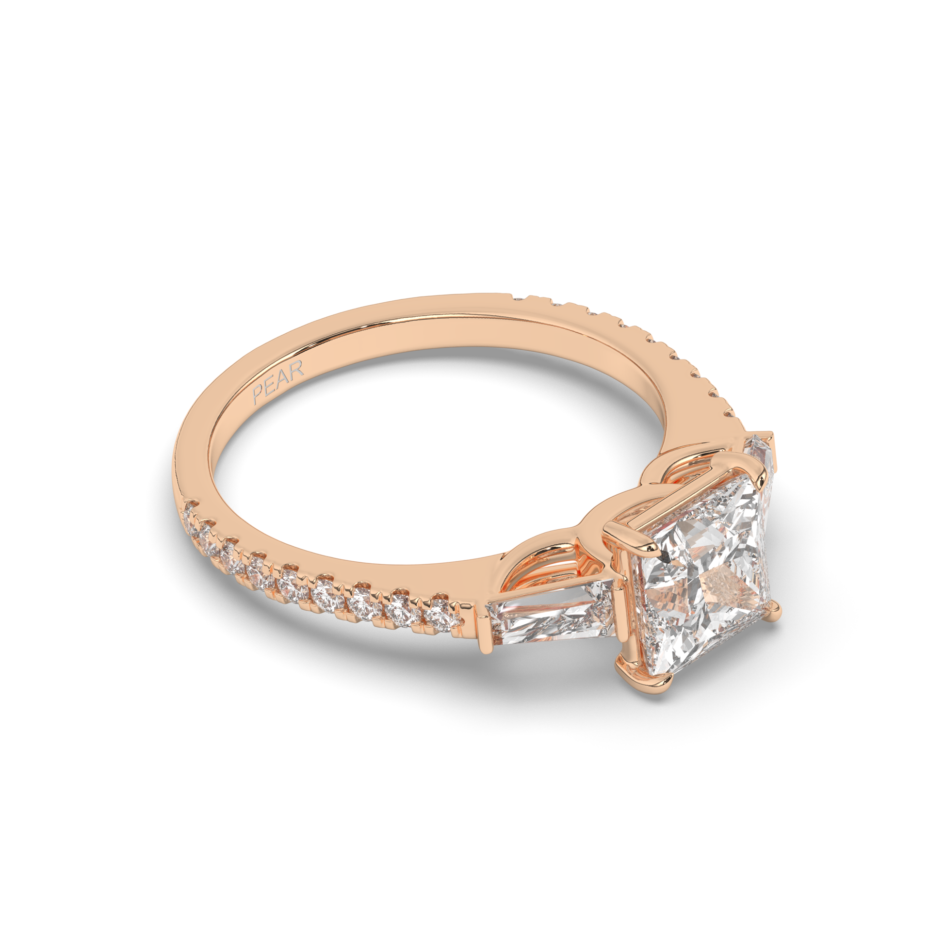 Three Stone Princess & Baguette LabGrown Diamond Ring - Pear Jewels