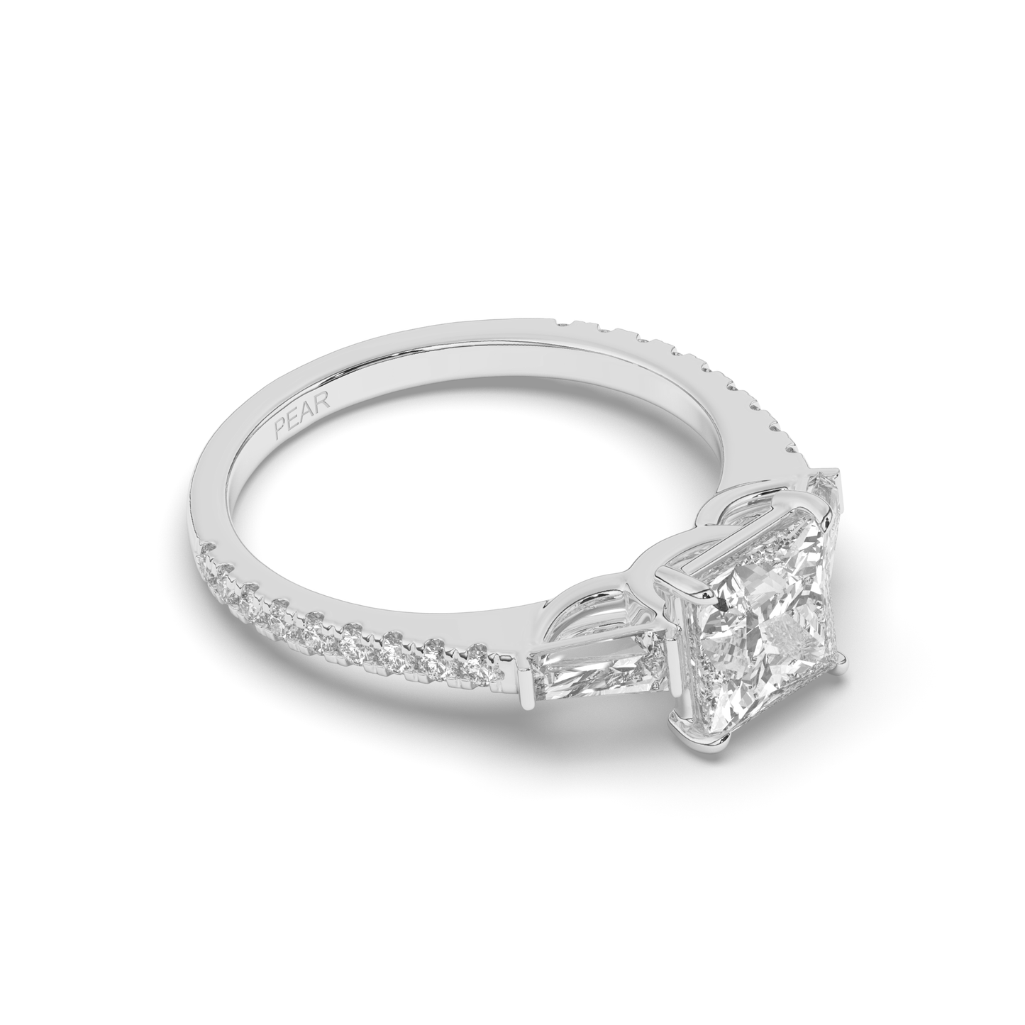 Three Stone Princess & Baguette LabGrown Diamond Ring - Pear Jewels