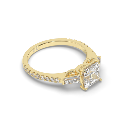 Three Stone Princess & Baguette LabGrown Diamond Ring - Pear Jewels
