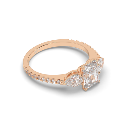 Three Stone Radiant Lab-Grown Diamond Ring - Pear Jewels