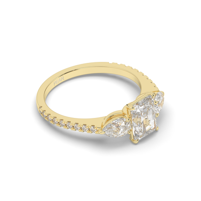 Three Stone Radiant Lab-Grown Diamond Ring - Pear Jewels