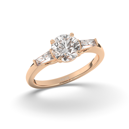 Three Stone Round & Baguette Lab-Grown Diamond Radiance Ring - Pear Jewels