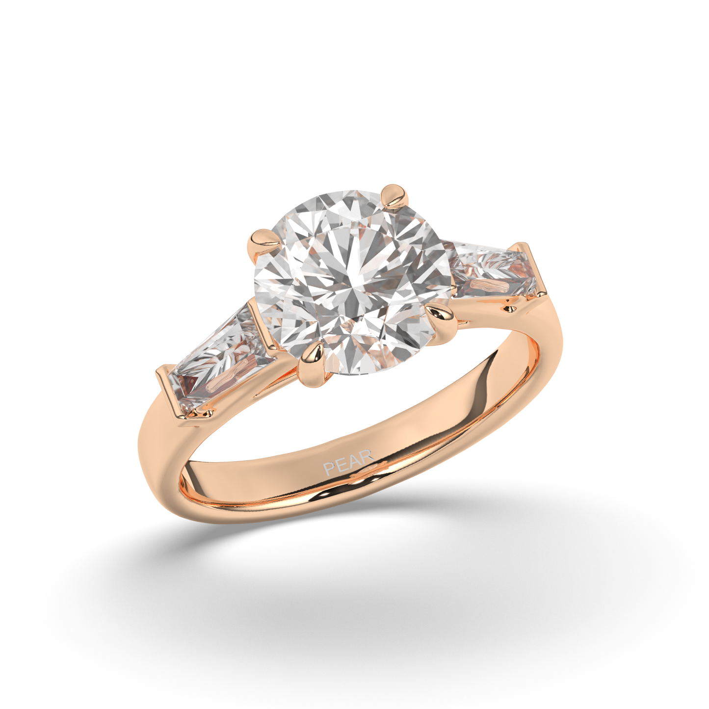 Three Stone Round & Baguette Lab-Grown Diamond Trilogy Ring - Pear Jewels